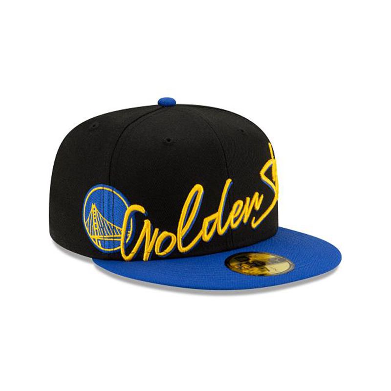 NBA Golden State Warriors Cursive 59Fifty Fitted (AVJ9110) - Black New Era Caps